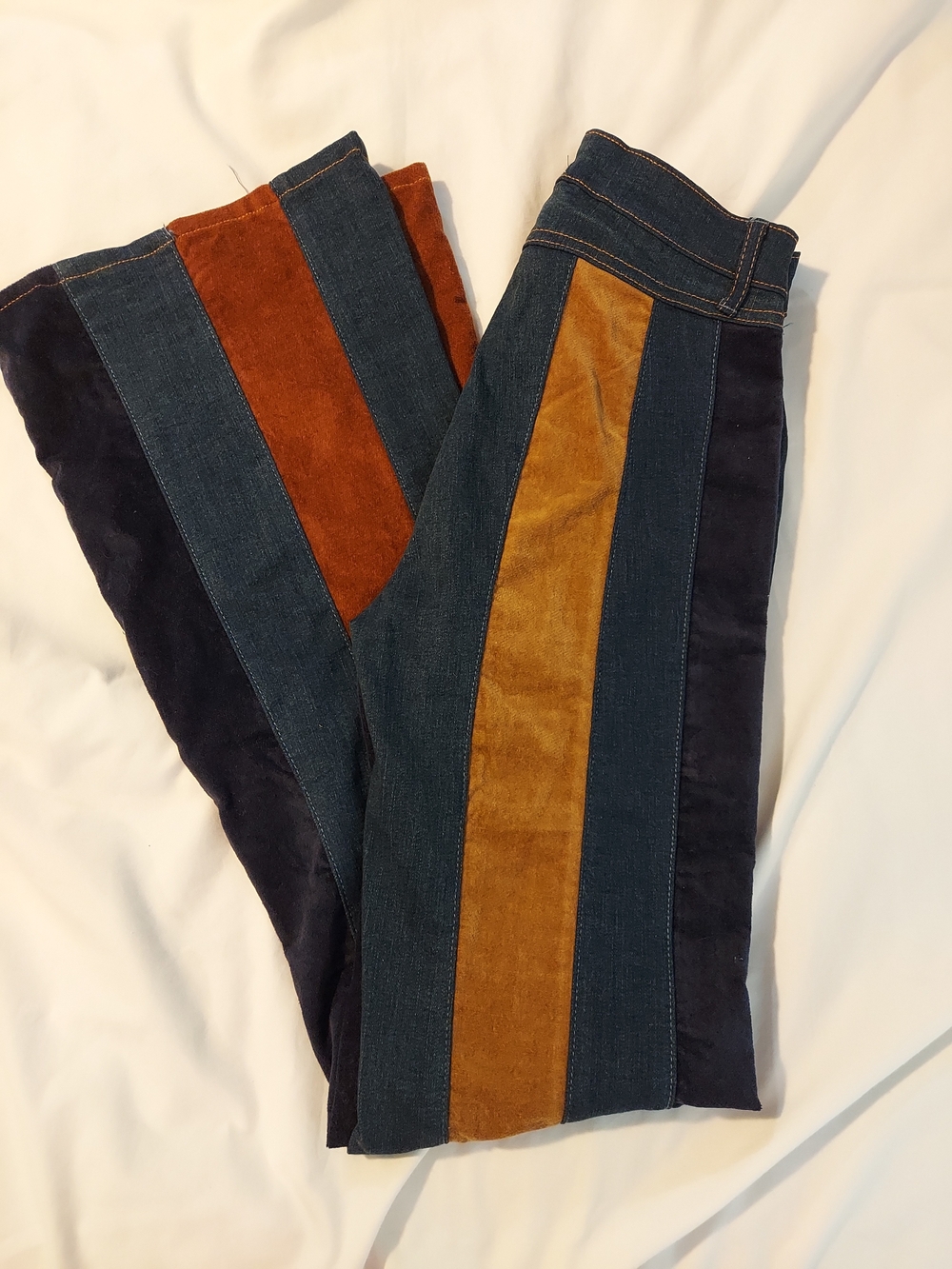 Altar'd State Daisy Suede Patchwork Stripe Flare Jeans Boho 70s Retro - 26 - Picture 10 of 10